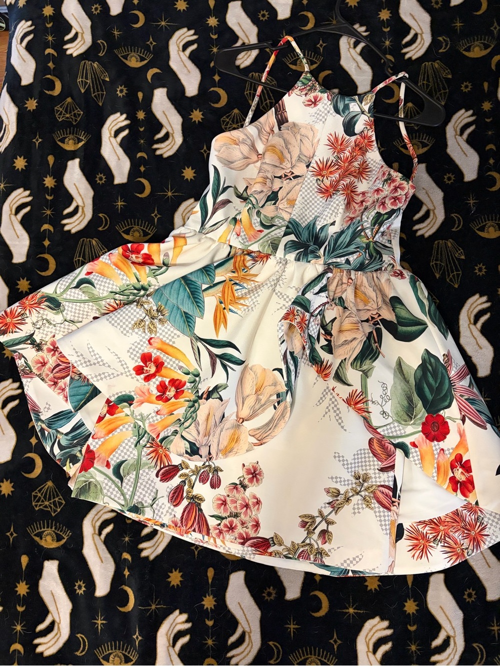 cameo Cream Floral Backless Fit-and-Flare Sundress with Multicolor Blooms